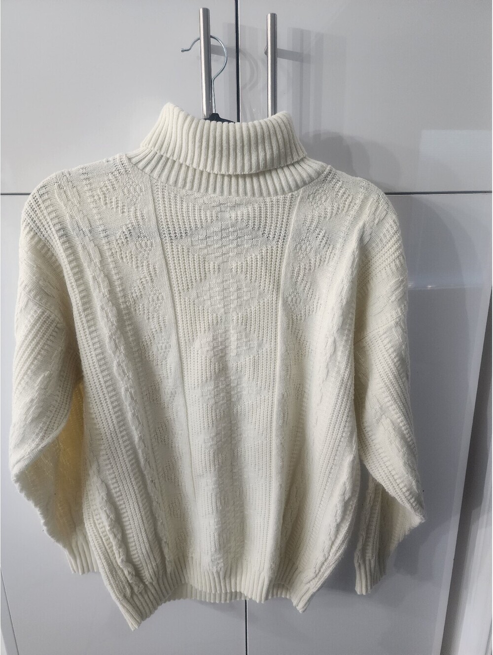 Kenneth Too! Vintage White Acrylic Turtleneck Sweater, Small